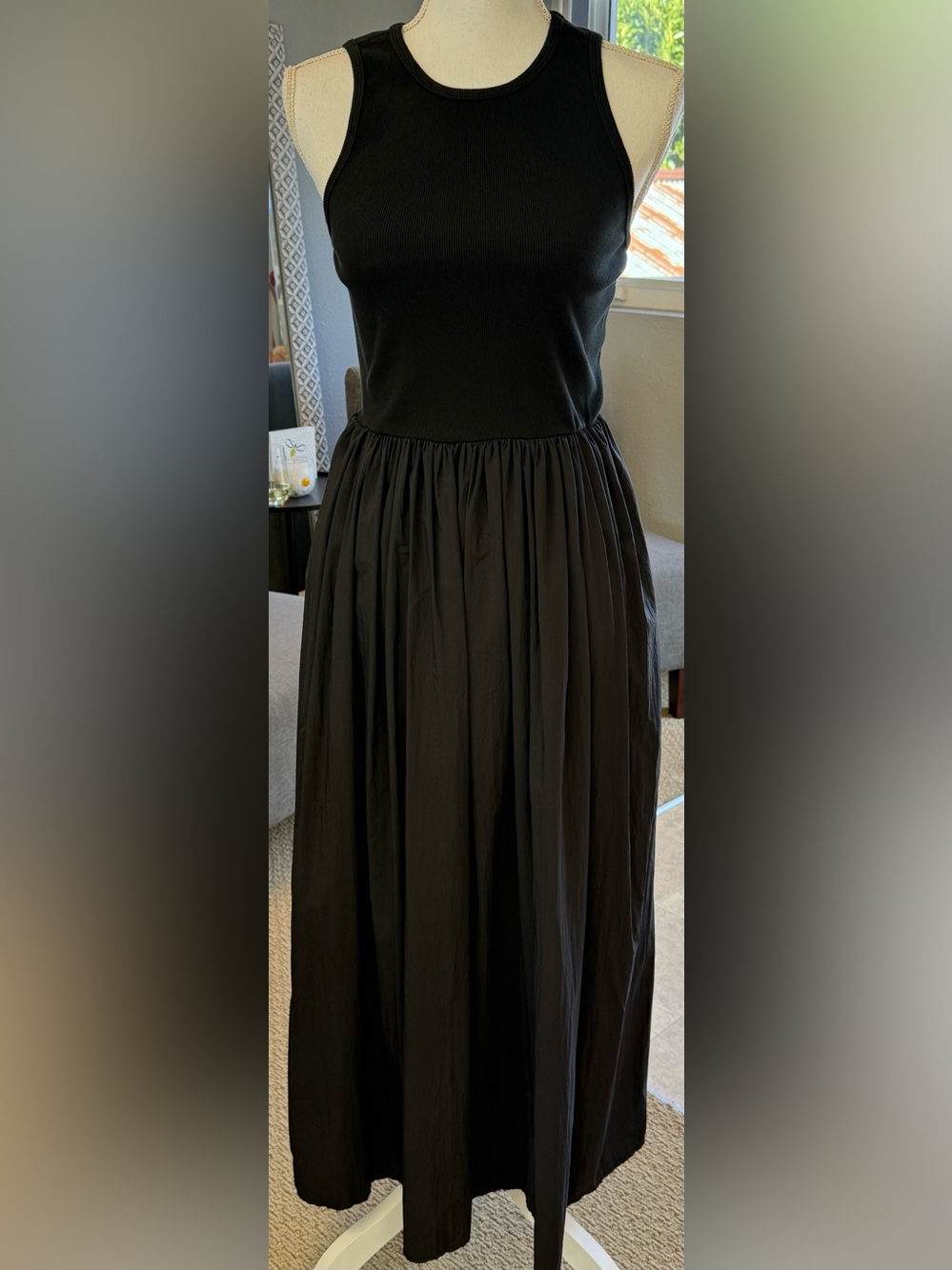 DAILY PRACTICE from Anthropologie Black Gathered Waist Tank Top Dress